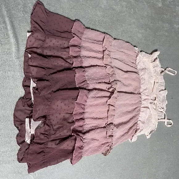 Storia Dress Womens Small Tiered Ruffle Tulle Ombre Mini Boho Coquette Romantic - Picture 5 of 7